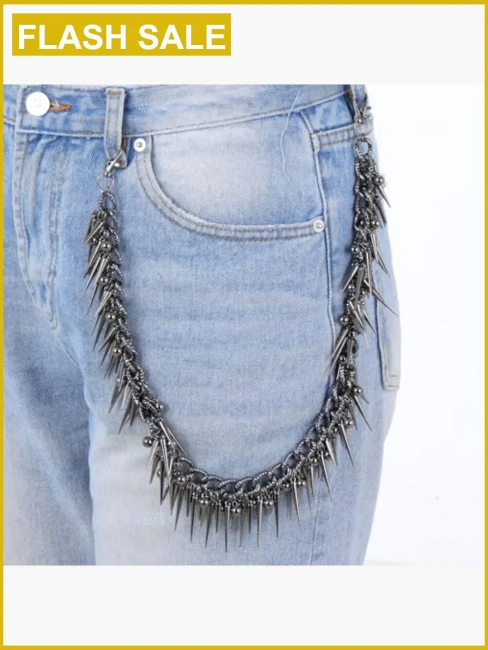 Rivet Layered Pants Chain Punk Gothic Spike Jean Belt Trousers Chains